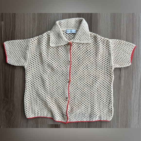 Petal & Pup Sweaters - PETAL & PUP  Val Open Stitch Short Sleeve Button-Up Shirt XS